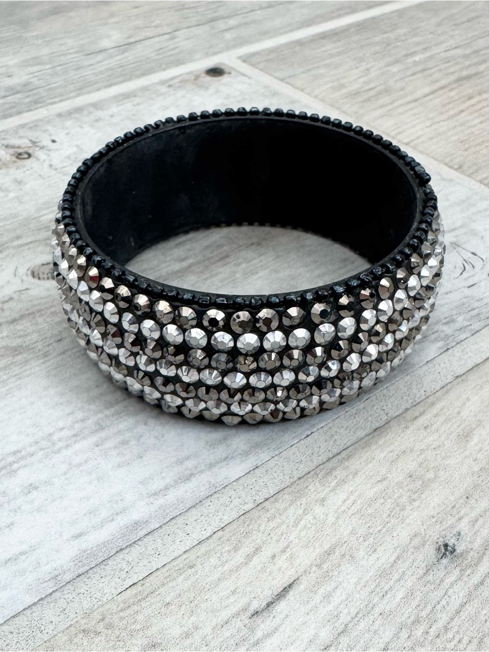 Black and Silver Beaded Bangle Bracelet